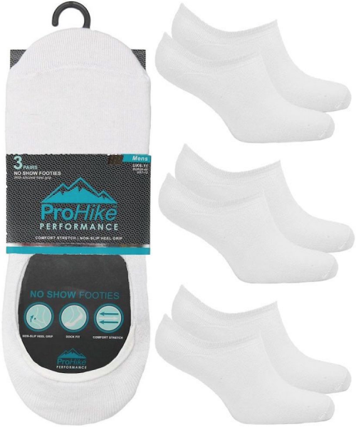 12 Pairs Men's Performance Cotton  Invisible Footsies Liner Socks with Silicon Grip Heels White