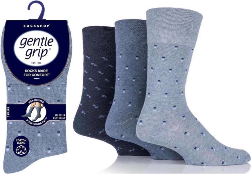 6 Pairs Men's Bigfoot Gentle Grip Cotton Socks Blue Multi