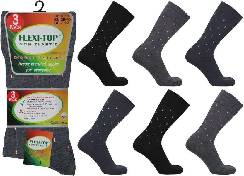 12 Pairs Men's Flexi-Top Non Binding Loose Elasticated Soft Top Socks Dark Patterned Mix