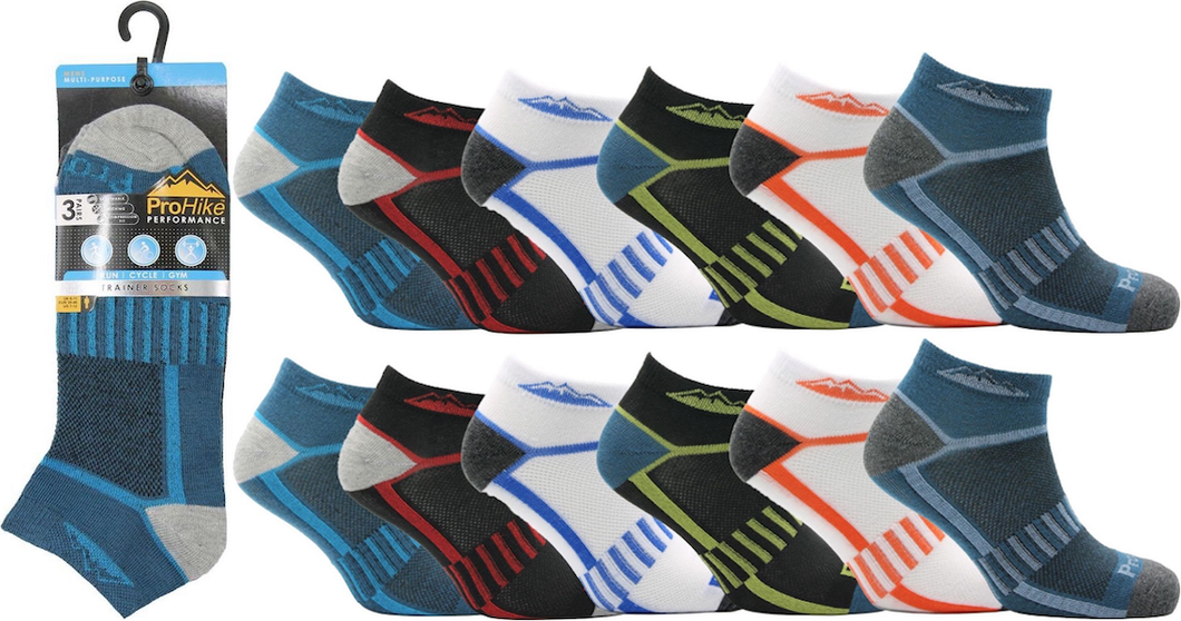 12 Pairs Mens Performance Trainer Liner Ankle Socks UK 6-11 Multi