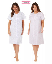 تحميل الصورة إلى عارض المعرض، Ladies Polycotton Short Sleeve Swirl Leaf Button Through Nightdress
