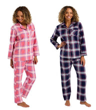 تحميل الصورة إلى عارض المعرض، Ladies Long Sleeve Checked Cosy Brushed 100% Cotton Wincyette Pyjamas
