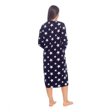 Afbeelding in Gallery-weergave laden, 6 Pack Ladies Polar Fleece Star Print Long Length Nightdress Navy
