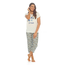 تحميل الصورة إلى عارض المعرض، 6 Pack Ladies Seashell Print 100% Cotton Jersey Crop Leg Pyjamas
