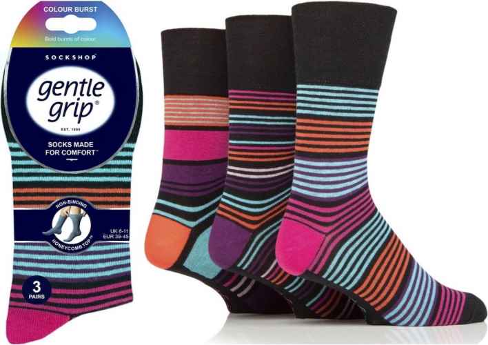 12 Pairs Men's Gentle Grip Cotton Socks Colourburst Vibrant Vision Stripe