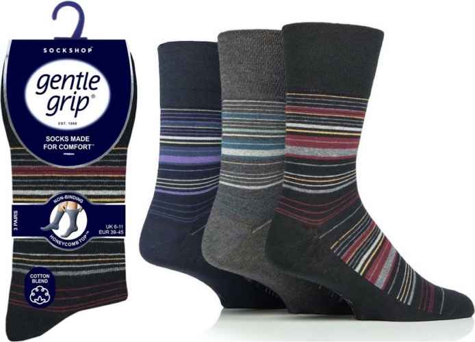 12 Pairs Men's Gentle Grip Cotton Socks Homestead Stripe