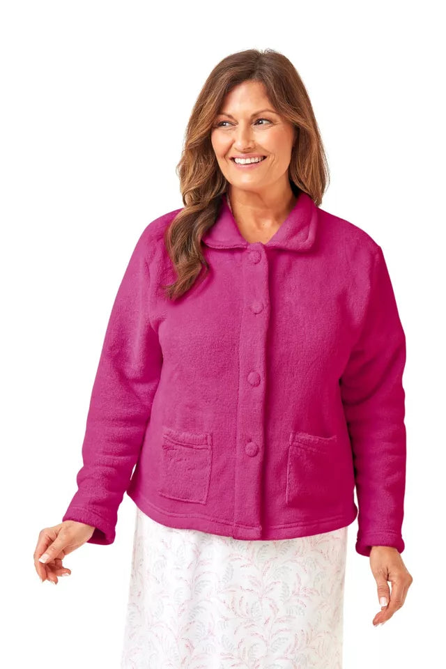 Ladies Luxury Coral Fleece Buttoned Bedjacket