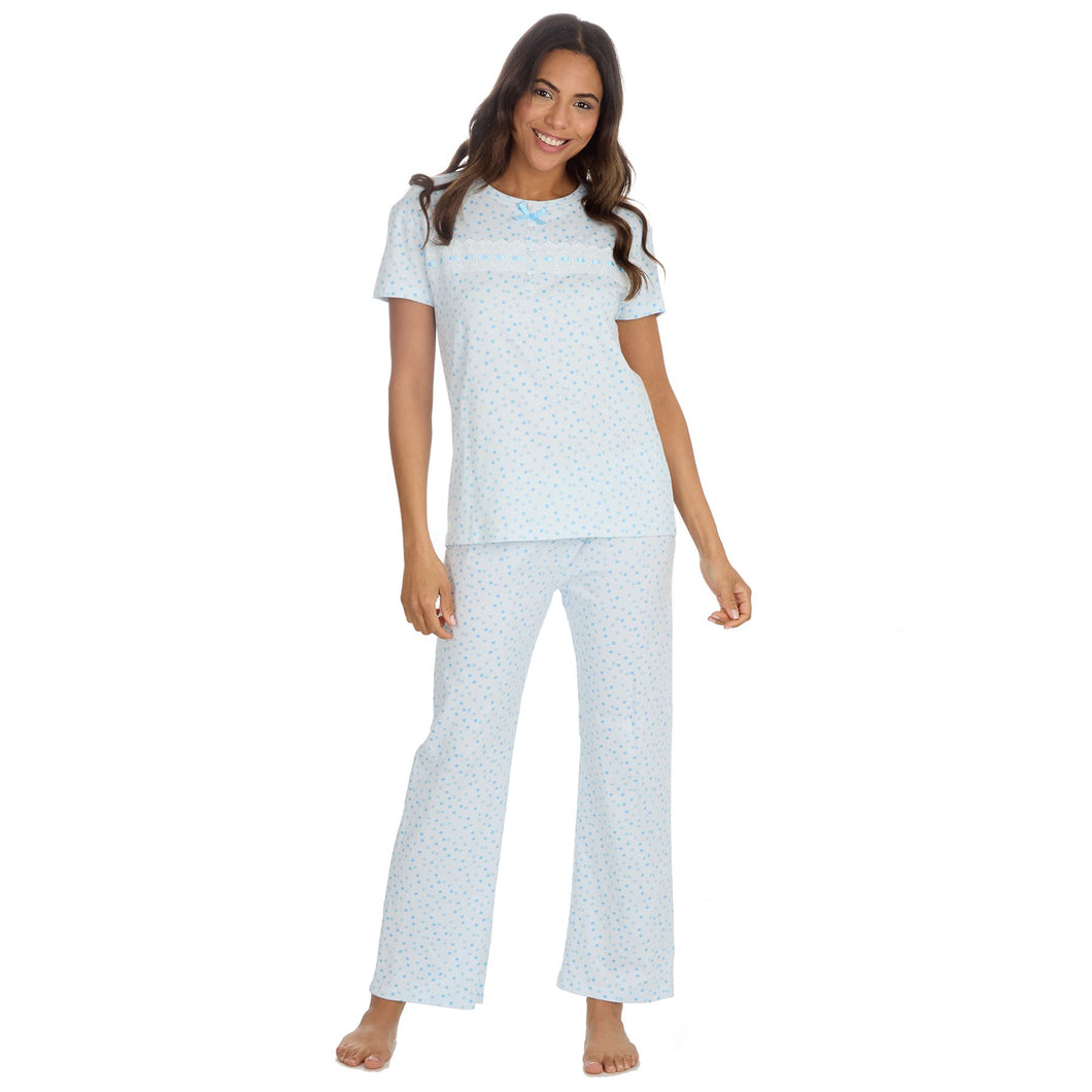 Ladies 100% Cotton Jersey Spot Short Sleeve Pyjamas