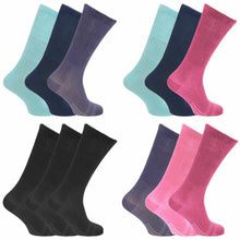 Load image into Gallery viewer, 6 Pairs Ladies Bamboo Extra Wide Non-Binding Socks with Hand Linked Toe Seam
