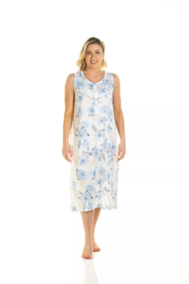 Ladies Roses Floral Jersey Sleeveless Nightdress