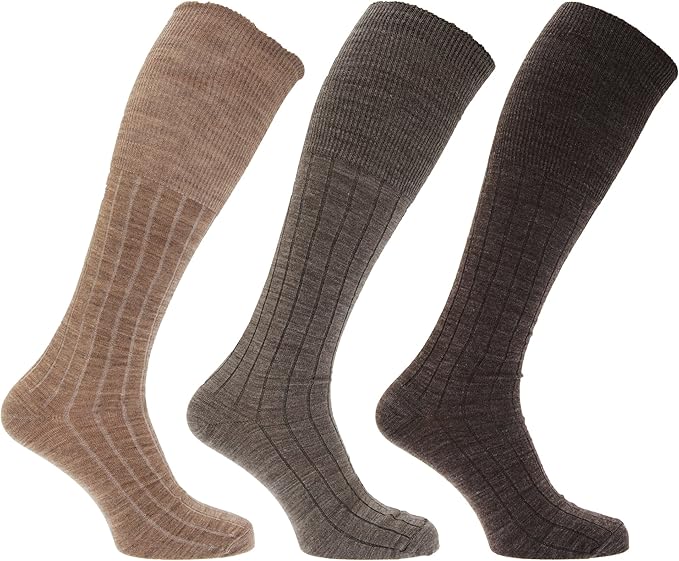 3 Pairs Men's Long Hose Lambswool Blend Socks Black