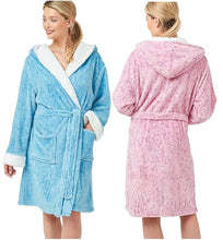 تحميل الصورة إلى عارض المعرض، Ladies Cosy Sherpa &amp; Marl Print Hooded Gown
