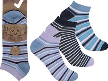 تحميل الصورة إلى عارض المعرض، Panda Stick 12 Pairs Ladies Bamboo Blend Comfort Trainer Liner Sock Multi Stripes
