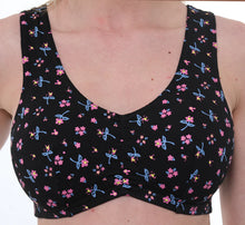 تحميل الصورة إلى عارض المعرض، Gemm Black Floral Pull On Stretch Cotton Cup Bra Black
