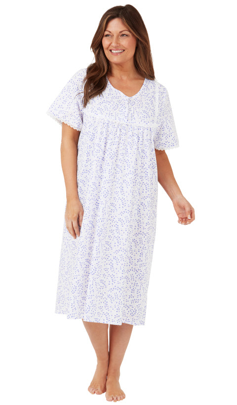 Ladies Polycotton Short Sleeve Long Length Swirl Leaf Nightdress