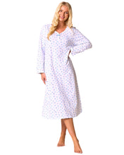 Load image into Gallery viewer, Ladies 100% Jersey Cotton Long Sleeve Floral Nightdress With Picot Detail by Cottonique 10 Pack
