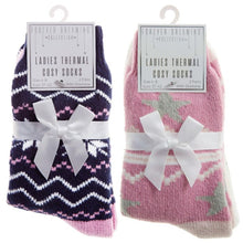 Load image into Gallery viewer, 4 Pairs Ladies Fairisle Star Cosy &amp; Brushed Bed Socks With Grippers
