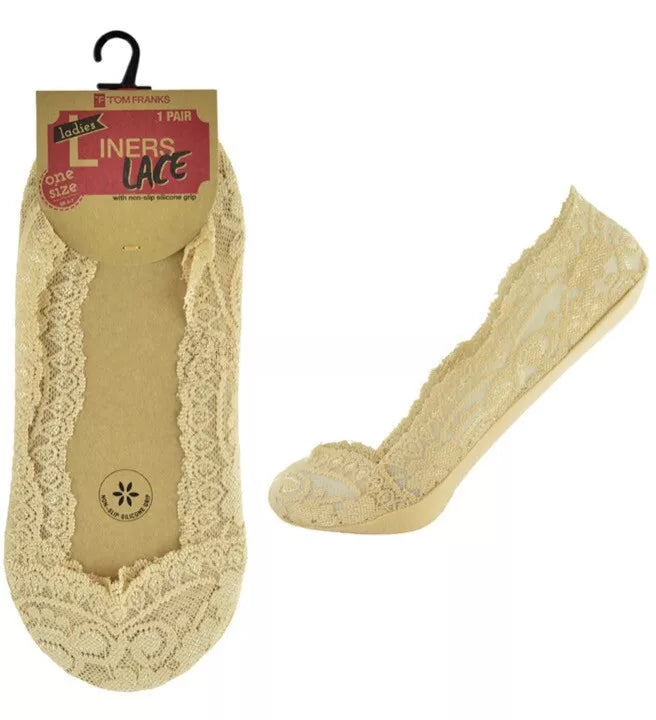 4 Pairs Nude Invisible Cotton Rich Lace Liners Footsies