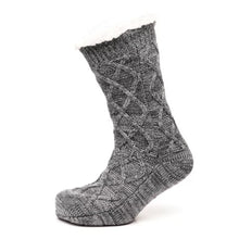 Afbeelding in Gallery-weergave laden, Men&#39;s Mixed Yarn Chunky Cable Knit Slipper Socks With Sherpa Lining by Tom Franks
