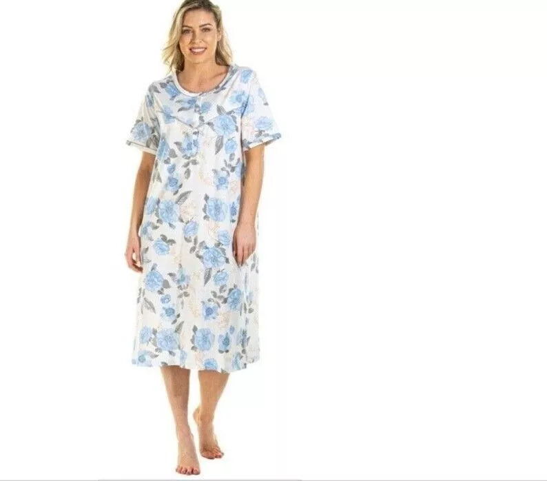 Ladies Roses Floral Jersey Short Sleeved Nightdress