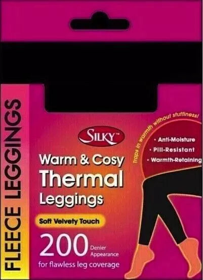 200 Denier Thermal Fleece Leggings Black by Silky