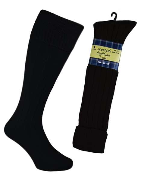 Men's Traditional Scottish Highland Wool Blend Long Hose Kilt Socks UK 6-11 Black