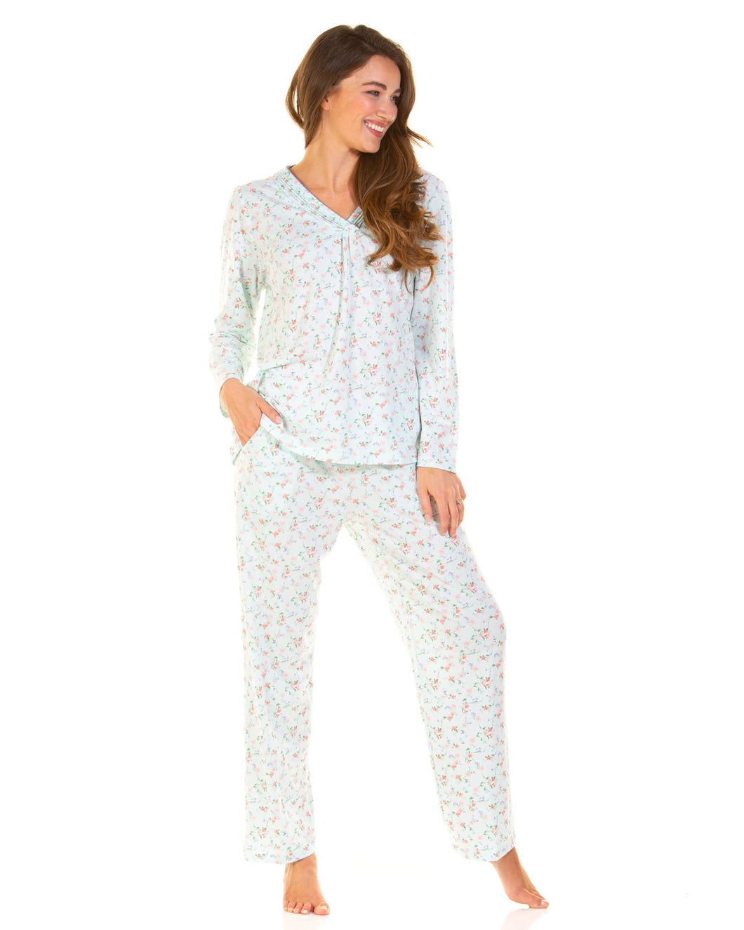 Ladies Pleated Susan Long Sleeve Cotton Rich Pyjamas