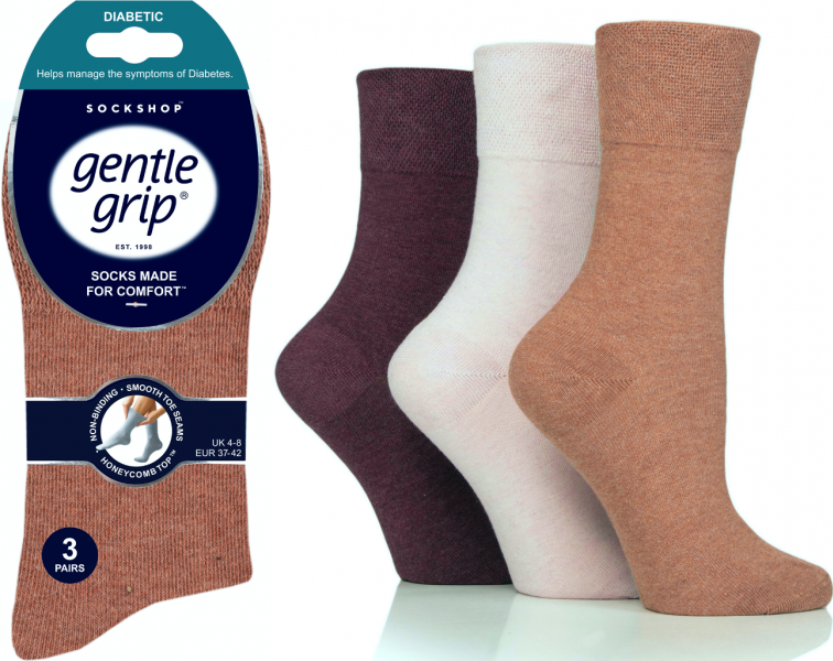 6 Pairs Ladies Diabetic Gentle Grip Seamless Toe Socks Tan Mix Mix UK 4-8