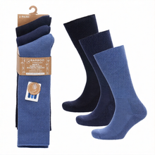 تحميل الصورة إلى عارض المعرض، 6 Pairs Mens Black &amp; Blue Long Length Diabetic Bamboo Knee High Socks
