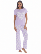 Charger l'image dans la galerie, 6 Pack Ladies 100% Cotton Lilac Heart Check Short Sleeve Pyjama Set
