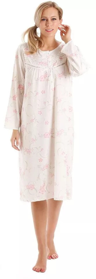 Olga Ladies Floral Jersey Long Sleeved Nightdress