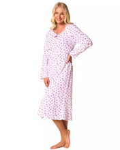Load image into Gallery viewer, Ladies 100% Jersey Cotton Long Sleeve Floral Nightdress With Picot Detail by Cottonique 10 Pack
