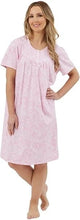 Carica l'immagine nel visualizzatore di Gallery, Ladies 100% Jersey Cotton Linear Pastel Floral Short Sleeve Tee Nightshirt
