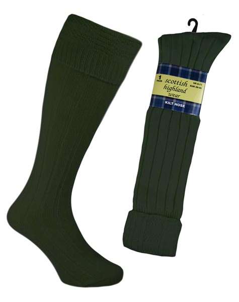 Men's Traditional Scottish Highland Wool Blend Long Hose Kilt Socks UK 6-11 Highland Green