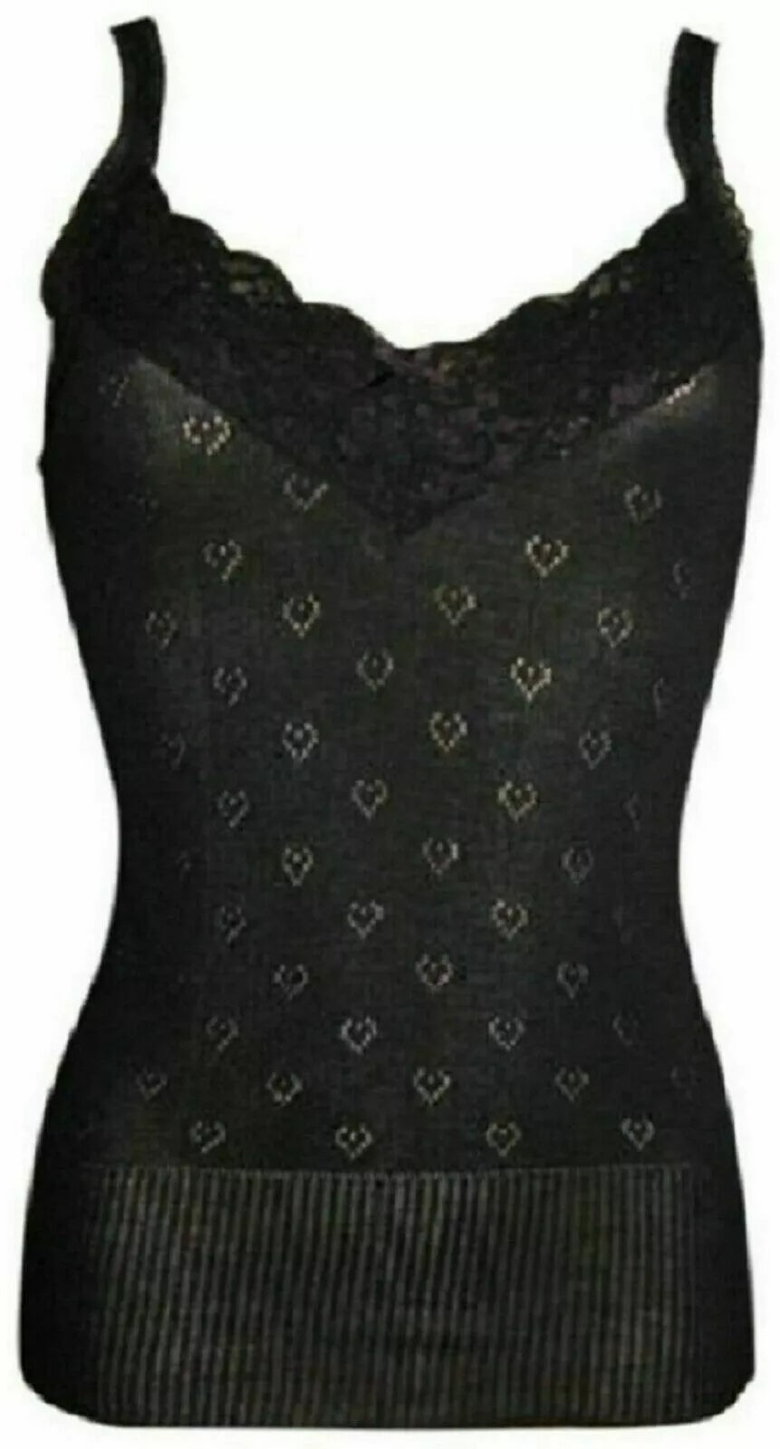 Ladies Snowdrop Thermal French Neck Spencer with Lace Black