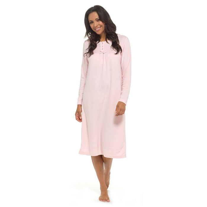 Ladies Plain Soft & Cosy Long Sleeve Polished Fleece Nightdress