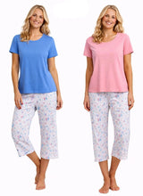 تحميل الصورة إلى عارض المعرض، Ladies Coastal Beach 100% Cotton Jersey Cropped Leg Pyjamas
