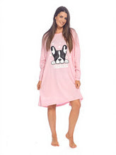 Lade das Bild in den Galerie-Viewer, Ladies Long Sleeve Pink Frenchie 100% Jersey Cotton Nightshirt
