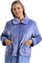 تحميل الصورة إلى عارض المعرض، Ladies Soft Feel Faux Fur Trim Cosy Fleece Zip Bed Jacket
