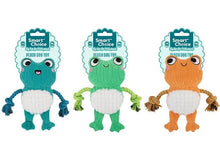تحميل الصورة إلى عارض المعرض، 12 Pack Squeaky Plush &amp; Rope Frog Puppy Toy 22cm Assorted Colours
