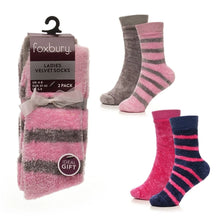 Charger l'image dans la galerie, 6 Pairs Ladies Chenille Stripe Velvet Cosy Socks
