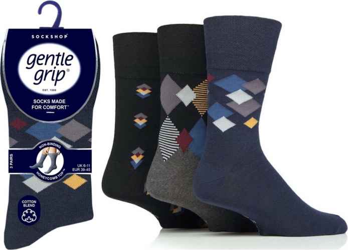 12 Pairs Men's Gentle Grip Cotton Socks Metro Argyle