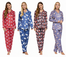 Load image into Gallery viewer, 6 Pack Ladies Cosy Wonders Long Sleeve Button-Through Pyjamas
