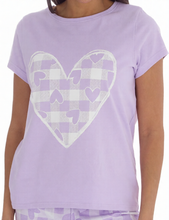 Charger l'image dans la galerie, 6 Pack Ladies 100% Cotton Lilac Heart Check Short Sleeve Pyjama Set
