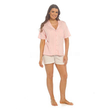 Afbeelding in Gallery-weergave laden, 6 Pack Ladies 100% Cotton Jersey Pink Button Through PJ Top &amp; Striped Short Set
