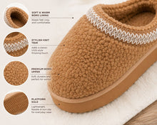 Charger l'image dans la galerie, Ladies Tan Borg Platform Slippers with Contrast Trim
