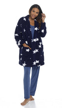 Load image into Gallery viewer, 6 Pack Ladies Sherpa Fluffy Fleece Edge To Edge Cardigan Navy With White Stars
