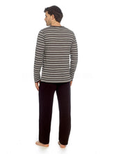 Afbeelding in Gallery-weergave laden, 6 Pack Mens Black Charcoal Yarn Dyed Stripe 100% Cotton Jersey Long Sleeve Pyjama
