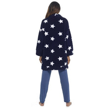 Load image into Gallery viewer, 6 Pack Ladies Sherpa Fluffy Fleece Edge To Edge Cardigan Navy With White Stars
