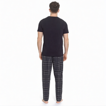 Charger l'image dans la galerie, 6 Pack Mens Black Polycotton Jersey Short Sleeve Top &amp; Soft Fleece Checked Pants
